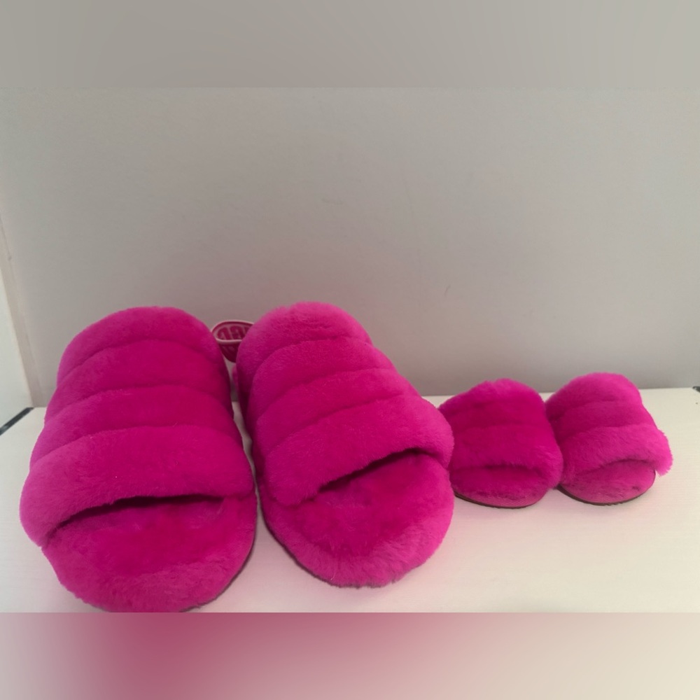 UGG Mommy and Me Vibrant Pink Fuzzy Slippers